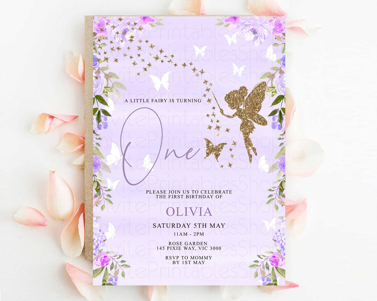 Fairy Birthday Invitation Fairy Invites Fairy Tea Party Fairy Garden Birthday Secret Garden Enchanted Garden Pastel Floral Butterfly D10910