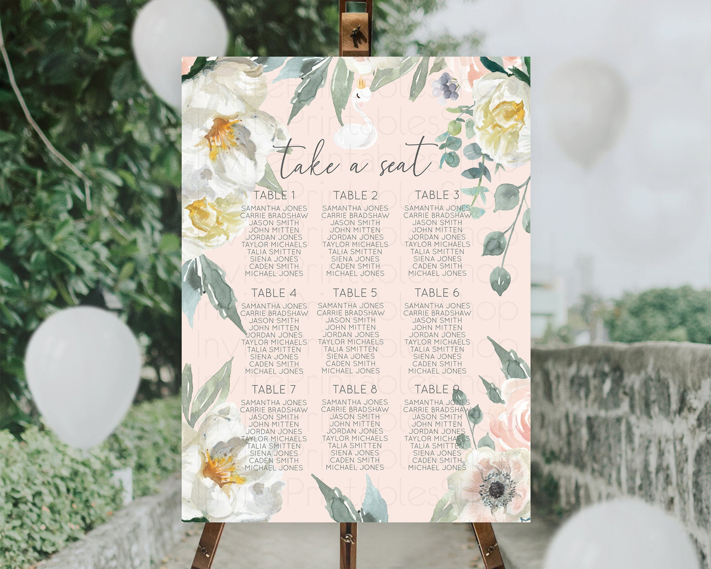 Swan Seating Chart Swan Princess Ballet Seating Sign Watercolour Pastel Floral Enchanted Forest Swan Lake Party Decor Secret Garden D10755