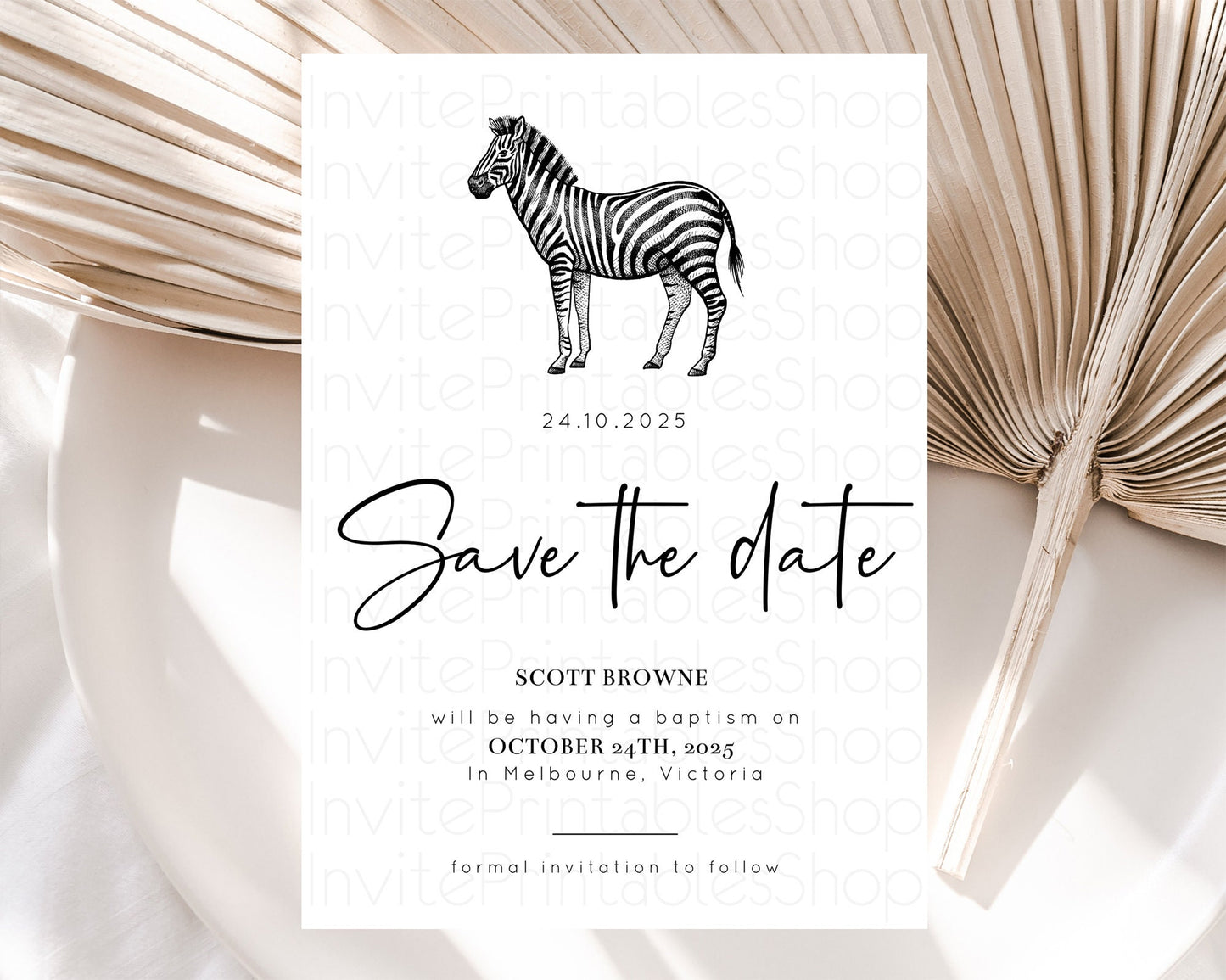 Zebra Save The Date Template Zebra Party Save The Date Safari Adventure Zebra Minimal Theme For 1st Birthday Baptism Baby Shower D10249