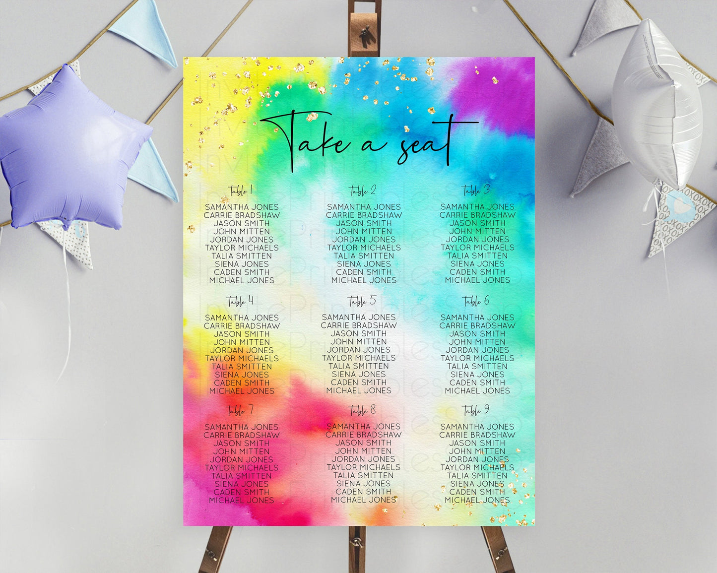 Tie Dye Seating Chart Rainbow Tie Dye Seating Chart Rainbow Colorful Seating Chart Tie Dye Pastel Rainbow Party Decor Take A Seat D10462