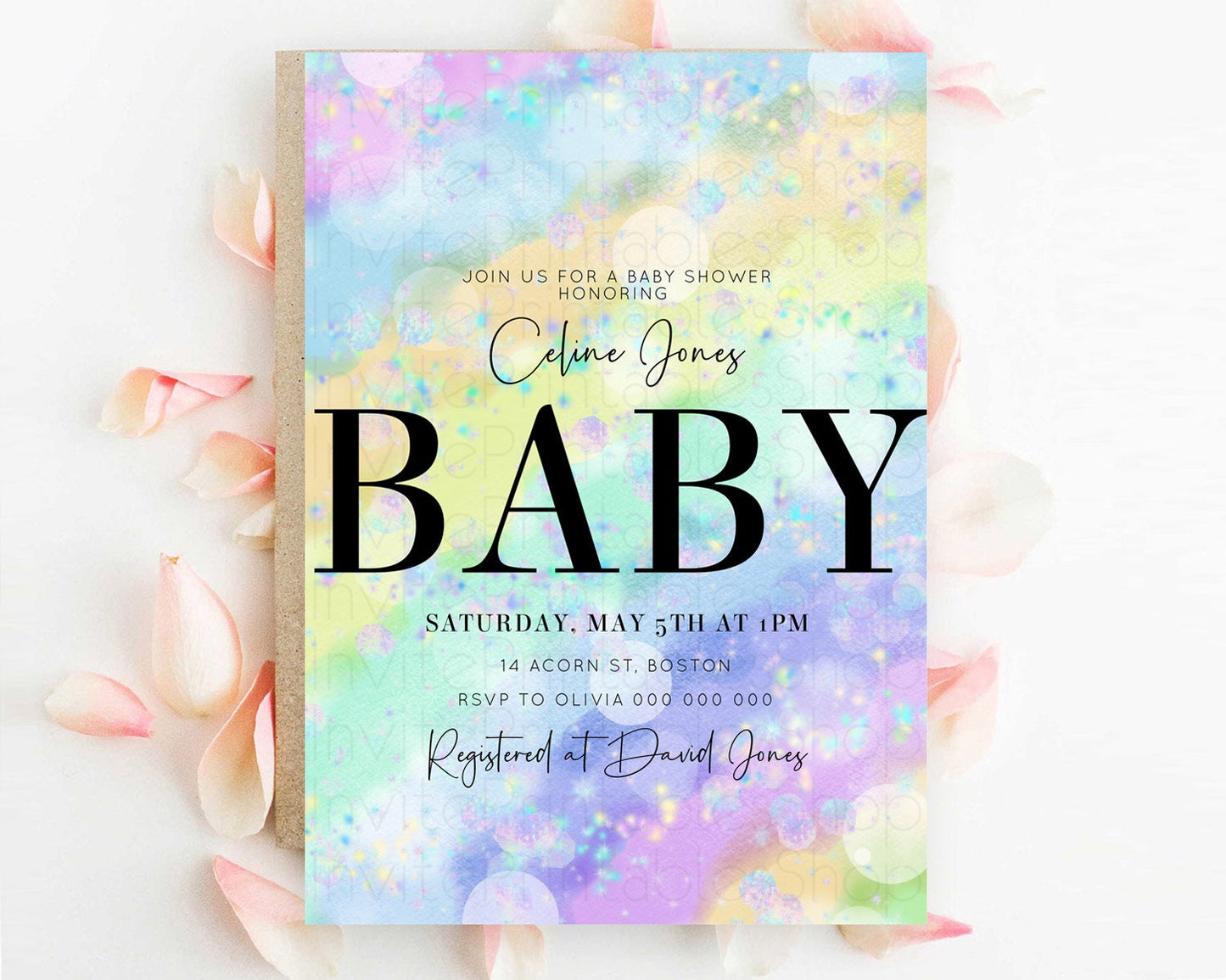 Rainbow Baby Shower Invitation Pastel Rainbow Baby Invitation Pastel Watercolor Invitation Colorful Ombre Sprinkle Shower D10689