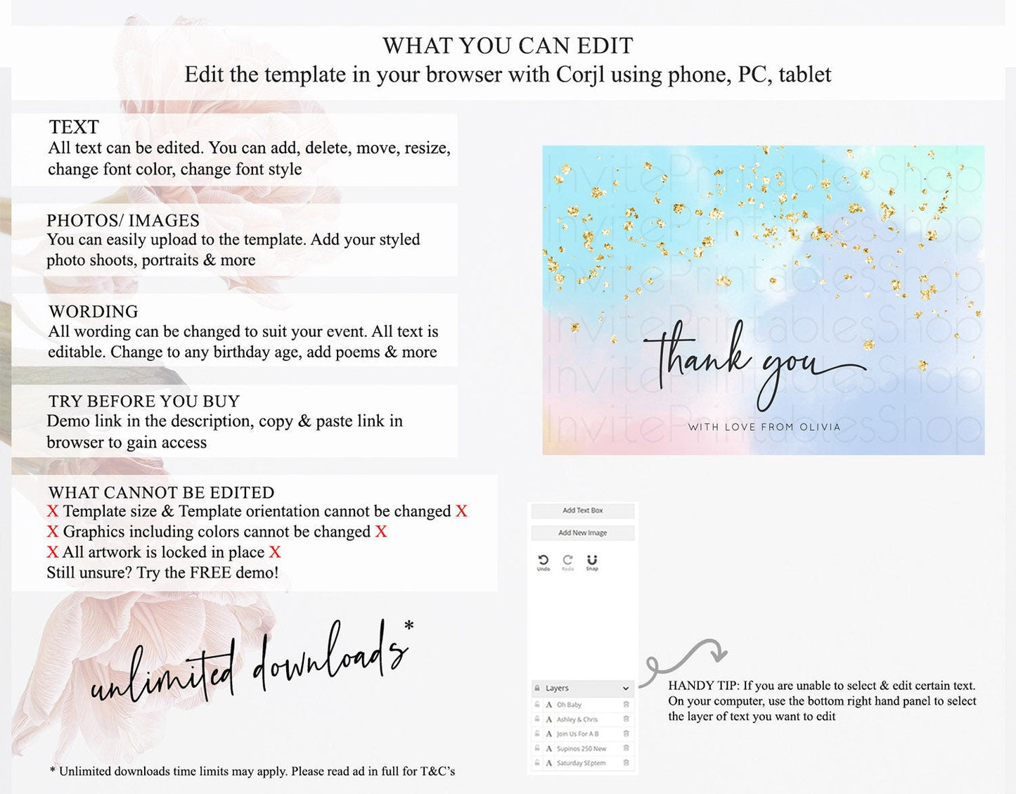 Pastel Thank You Rainbow Thank You Card Colorful Pastel Birthday Thank You Card Confetti Watercolor Pastel Teacher Thank You Cards D10368