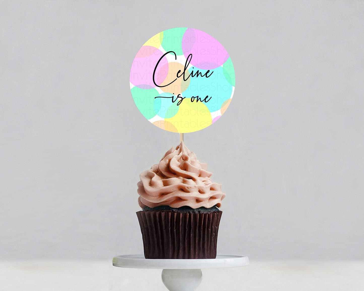 Pastel Cupcake Toppers Pastel Confetti Cupcake Topper Bubbles Sprinkles Colorful Rainbow Confetti Cupcake First Birthday Party Decor D10410
