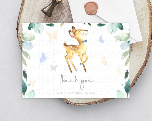 Editable Fawn Thank You Deer Thank You Card Pastel Floral Deer Birthday Than
