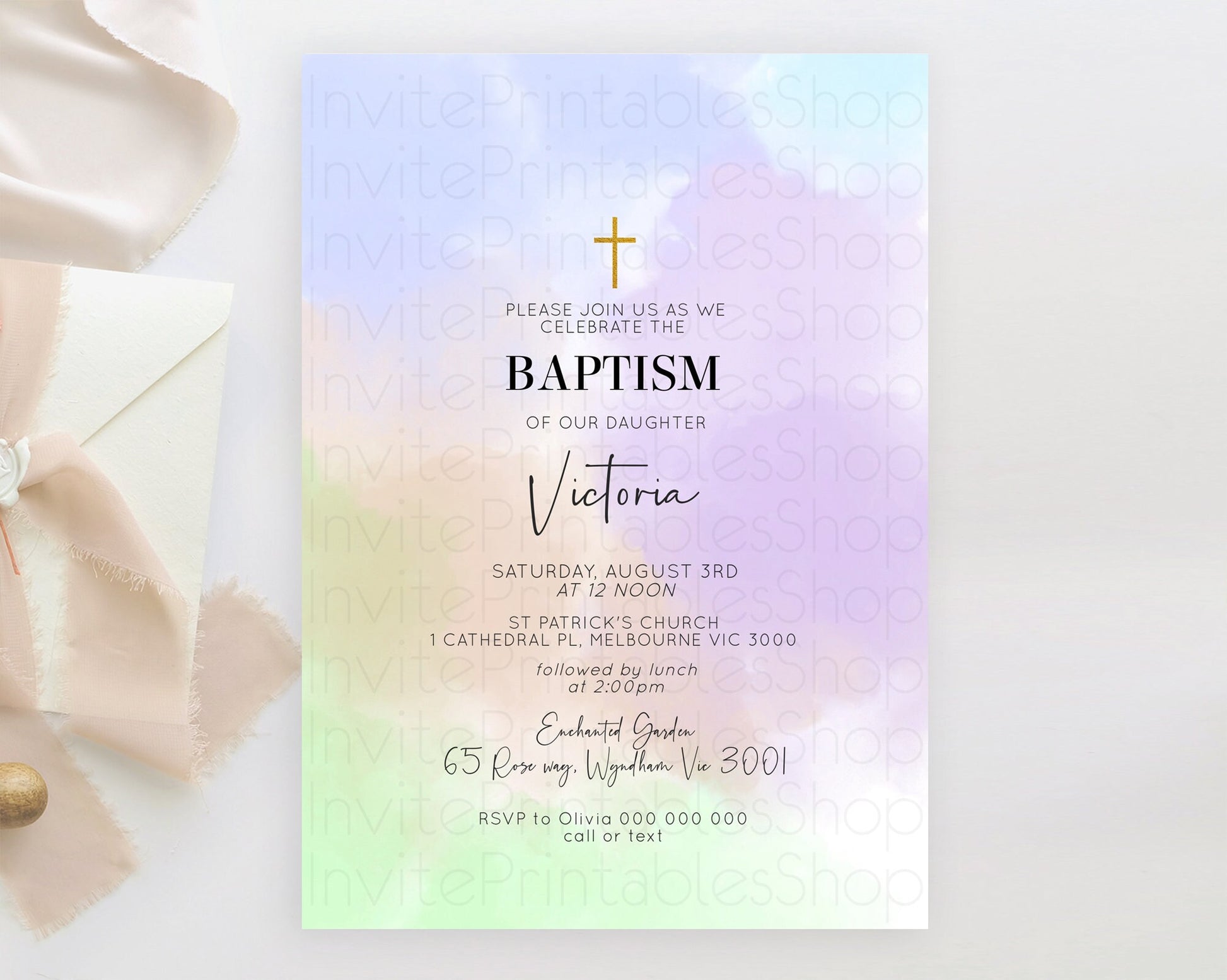 Editable Pastel Baptism Invitation Pastel Colors Watercolor Baptism 1st Birt