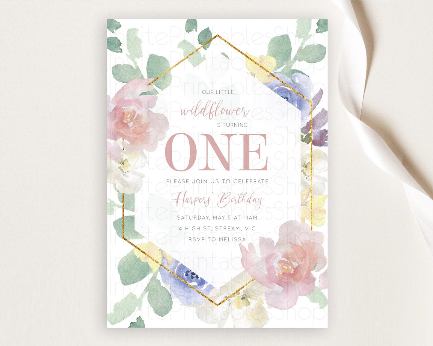 Secret Garden Invitation Wildflower Birthday Invitation Pastel Flowers Invite Enchanted Garden Boho Floral 3rd 2nd First Birthday D10254