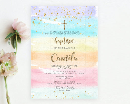 Editable Pastel Baptism Invitation Pastel Colors Watercolor Baptism 1st Birt