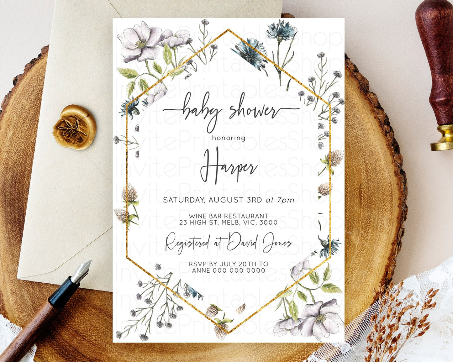 Wildflower Baby Shower Invitation Secret Garden Baby Shower Invitation Pastel Flowers Invite Enchanted Garden Shower Floral Theme D11002