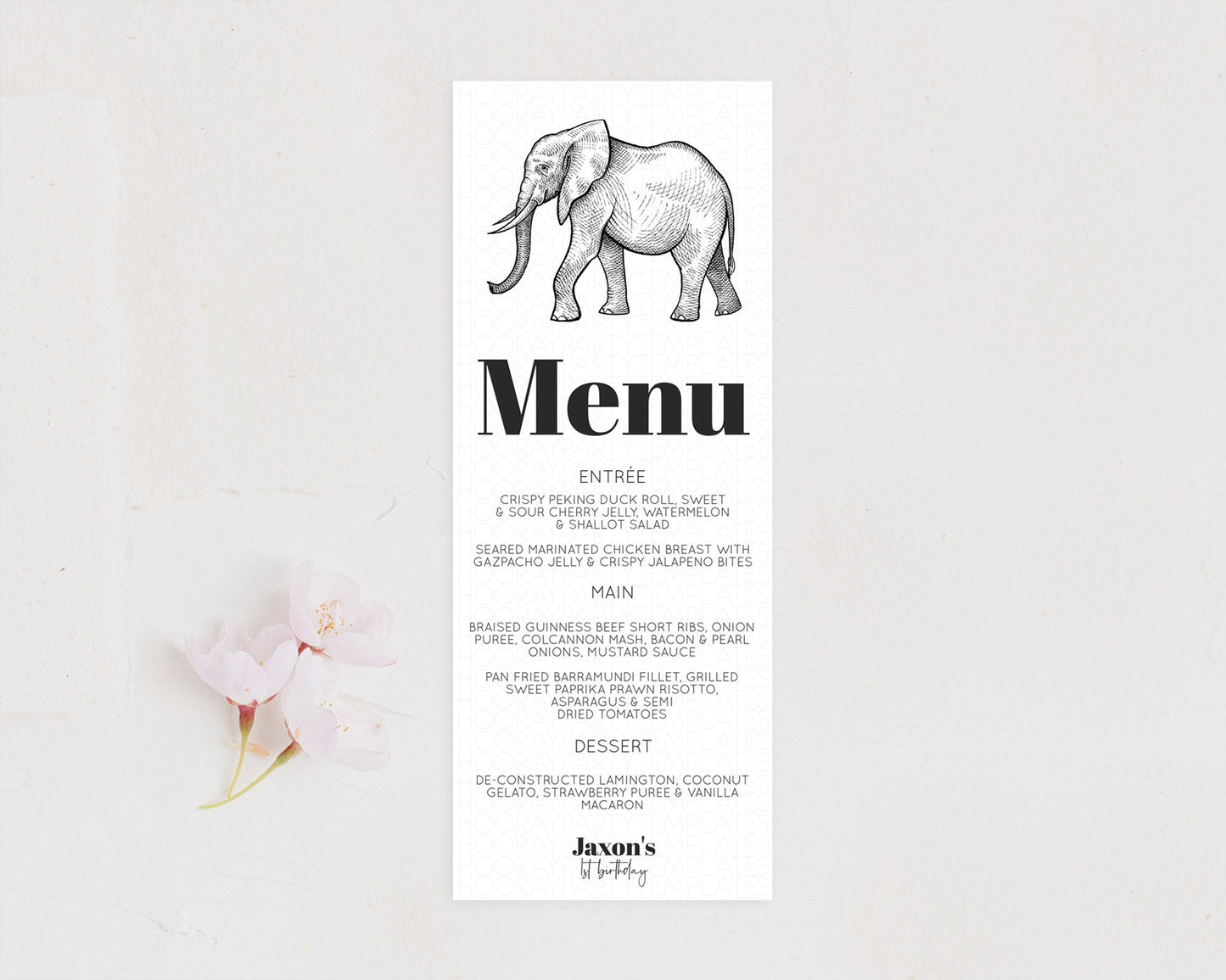 Elephant Menu Elephant Menu Template Elephant Safari Zoo Table Decor Elephant Dinner Dessert Menu Elephant Party Food Menu D10248