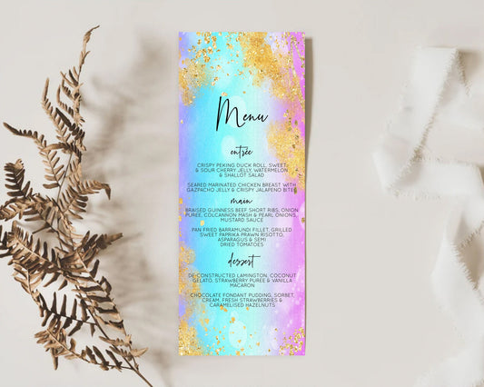 Editable Pastel Menu Pastel Rainbow Menu Template Colorful Pastel Table Deco