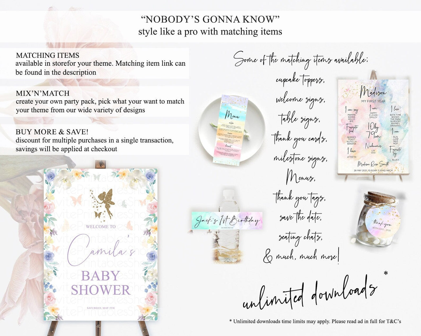 Fairy Baby Shower Welcome Sign Fairy Welcome Board Enchanted Garden Pastel Floral Butterfly Decor Secret Garden Fairy Welcome Sign D10761