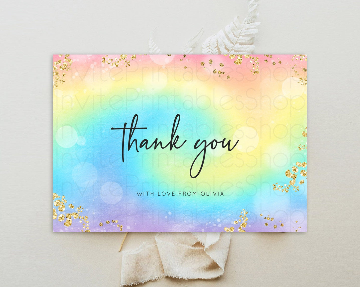 Pastel Thank You Rainbow Thank You Card Colorful Pastel Birthday Thank You Card Confetti Watercolor Pastel Teacher Thank You Cards D10568