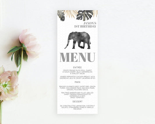 Elephant Menu Elephant Menu Template Elephant Safari Zoo Table Decor Elephant Dinner Dessert Menu Elephant Party Food Menu D10803