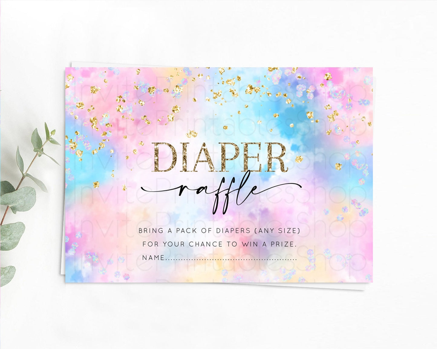 Pastel Diaper Raffle Card Pastel Rainbow Diaper Raffle Insert Colorful Ombre Watercolor Diaper Ticket Confetti Glitter Raffle Game D10607