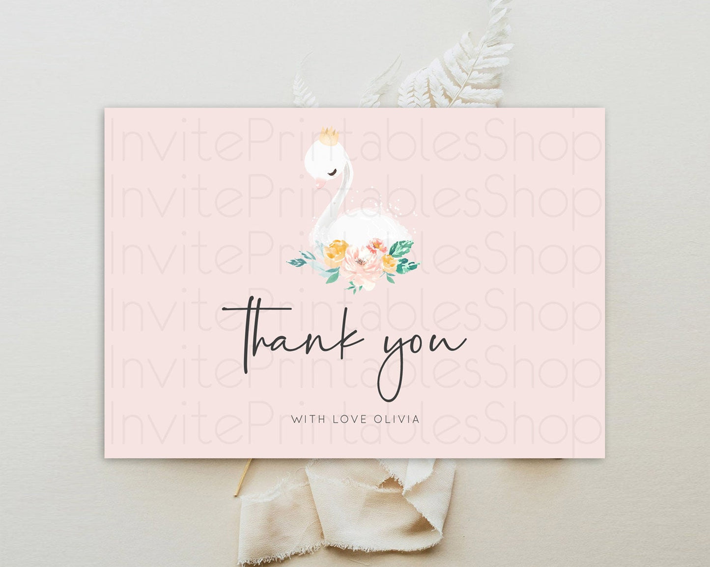 Swan Thank You Swan Princess Ballet Thank You Card Swan Lake Birthday Thank You Cards Secret Garden Pastel Floral Teacher Thank You D10388