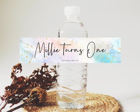 Editable Pastel Water Label Template Pastel Ombre Rainbow Watercolor Colorfu