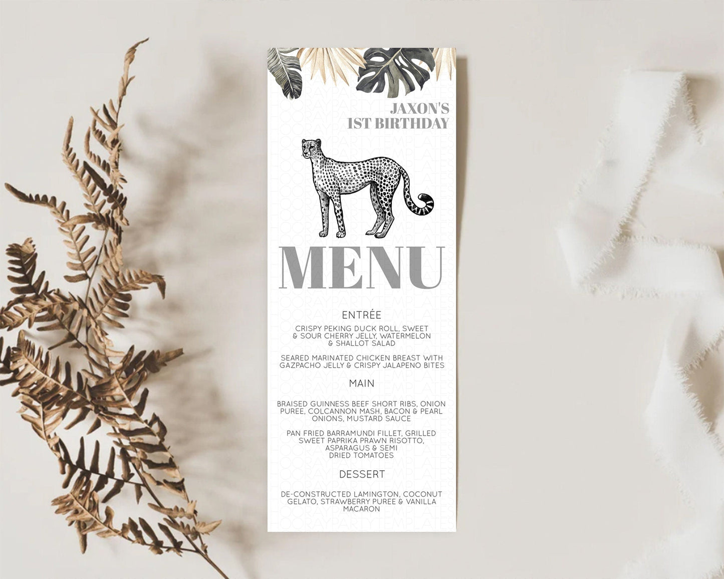 Cheetah Menu Cheetah Menu Template Cheetah Party Table Decor Safari Adventure Decor Cheetah Dinner Dessert Menu Party Food Menu D10823