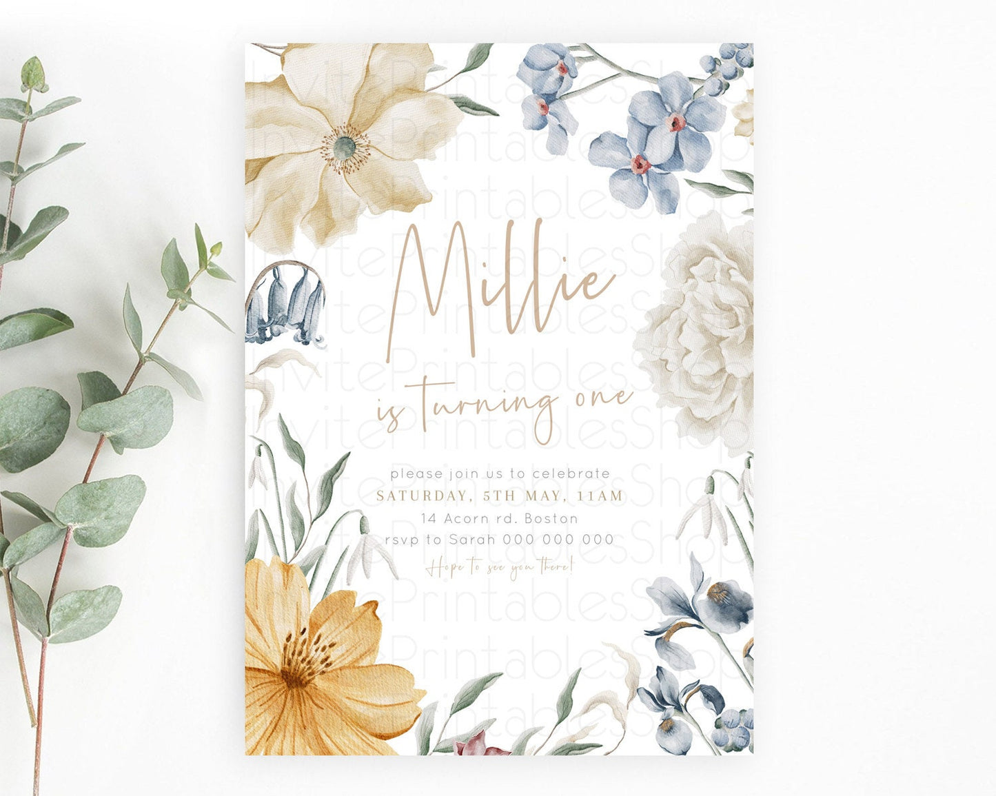 Secret Garden Invitation Wildflower Birthday Invitation Pastel Flowers Invite Enchanted Garden Boho Floral 3rd 2nd First Birthday D23357