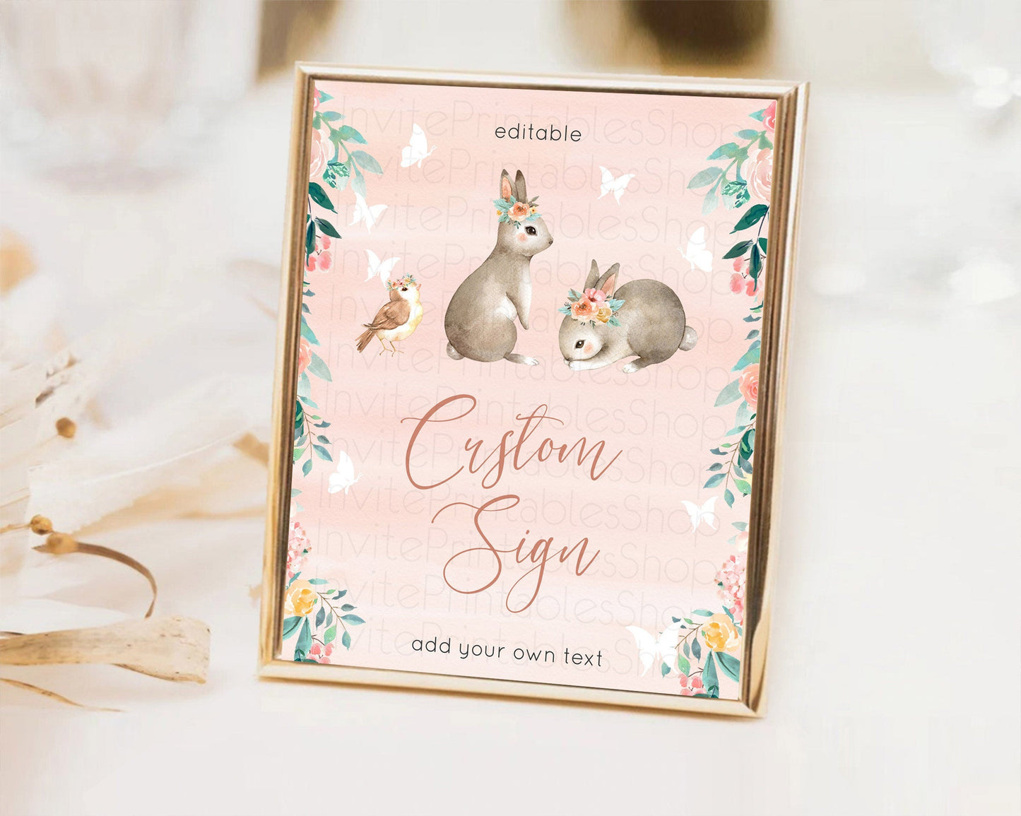 Fawn Deer Sign Pastel Floral Deer Table Sign Decor Enchanted Forest Butterfly Party 1st Birthday Baptism Baby Shower Bridal Shower D10922