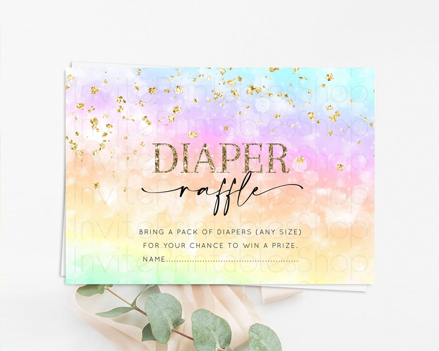 Pastel Diaper Raffle Card Pastel Rainbow Diaper Raffle Insert Colorful Ombre Watercolor Diaper Ticket Confetti Glitter Raffle Game D10647