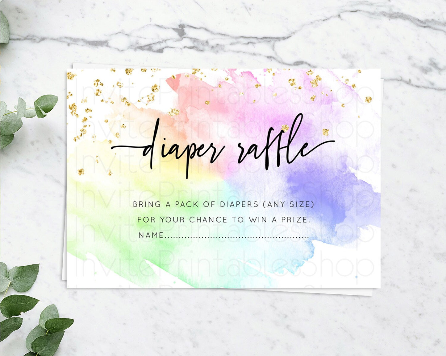 Pastel Diaper Raffle Card Pastel Rainbow Diaper Raffle Insert Colorful Ombre Watercolor Diaper Ticket Confetti Glitter Raffle Game D10316