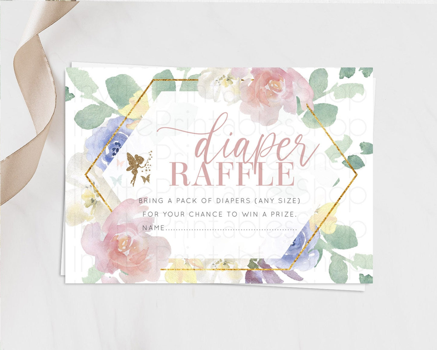 Fairy Diaper Raffle Card Fairy Diaper Insert Enchanted Garden Fairy Diaper Ticket Pastel Floral Butterfly Secret Garden Raffle Game D10294