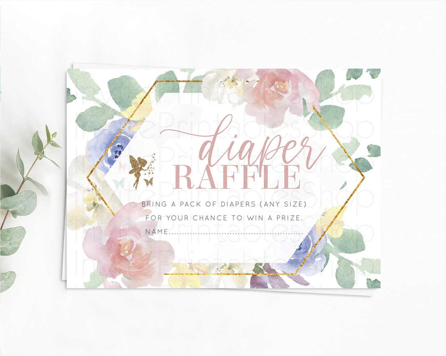 Fairy Diaper Raffle Card Fairy Diaper Insert Enchanted Garden Fairy Diaper Ticket Pastel Floral Butterfly Secret Garden Raffle Game D10294