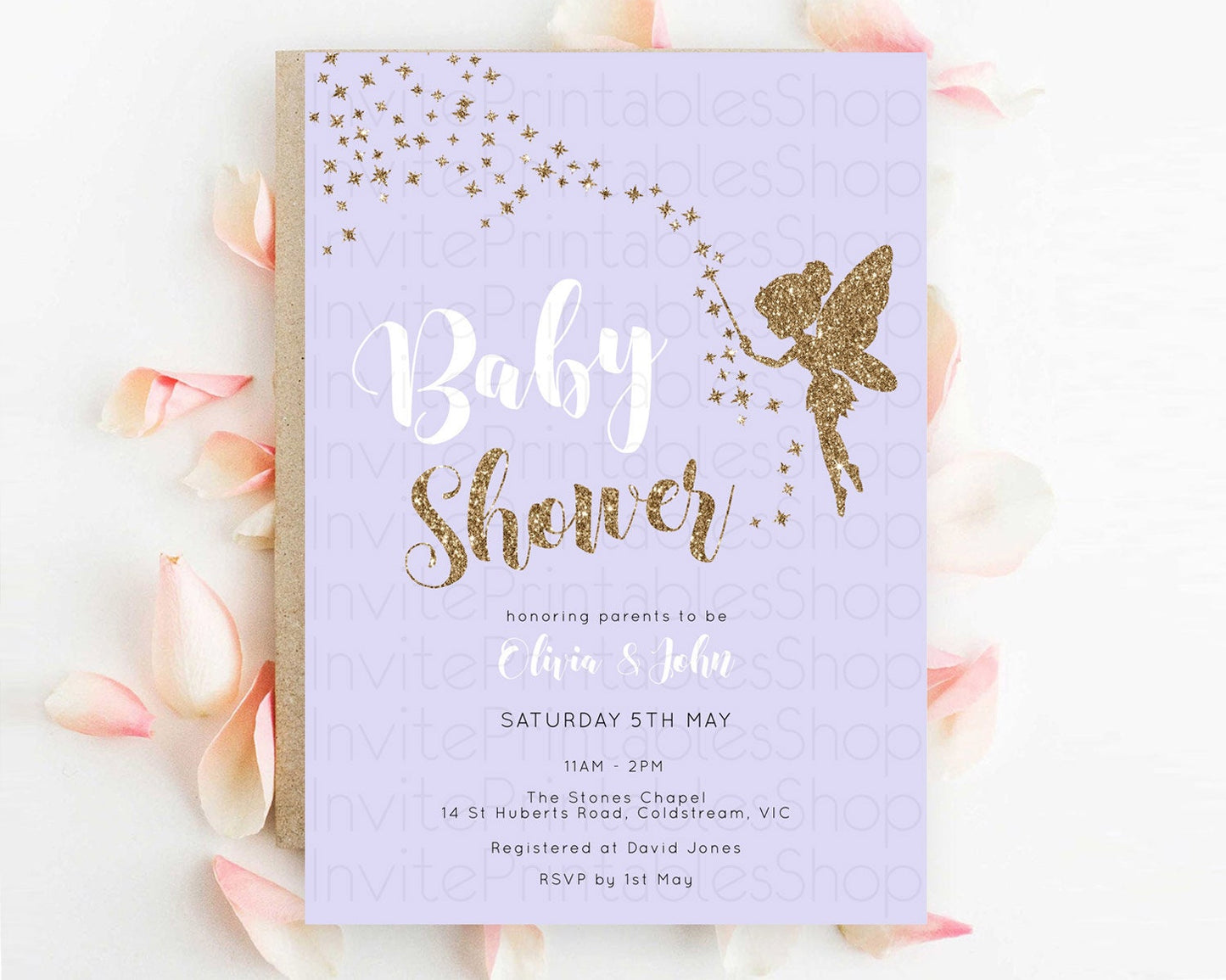 Fairy Baby Shower Invitation, Enchanted Garden, Secret Garden, Pastel Purple, Glittering Magic, Pixie Dust, Whimsical, Butterfly D10389