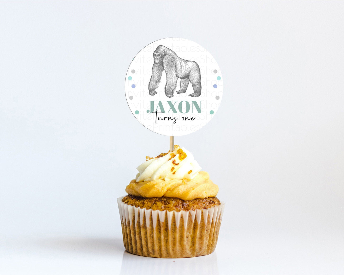 Gorilla Cupcake Toppers Jungle Gorilla Cupcake Gorilla Party Decor Gorilla Jungle Adventure Zoo Green Palm Leaf Fern First Birthday D10854