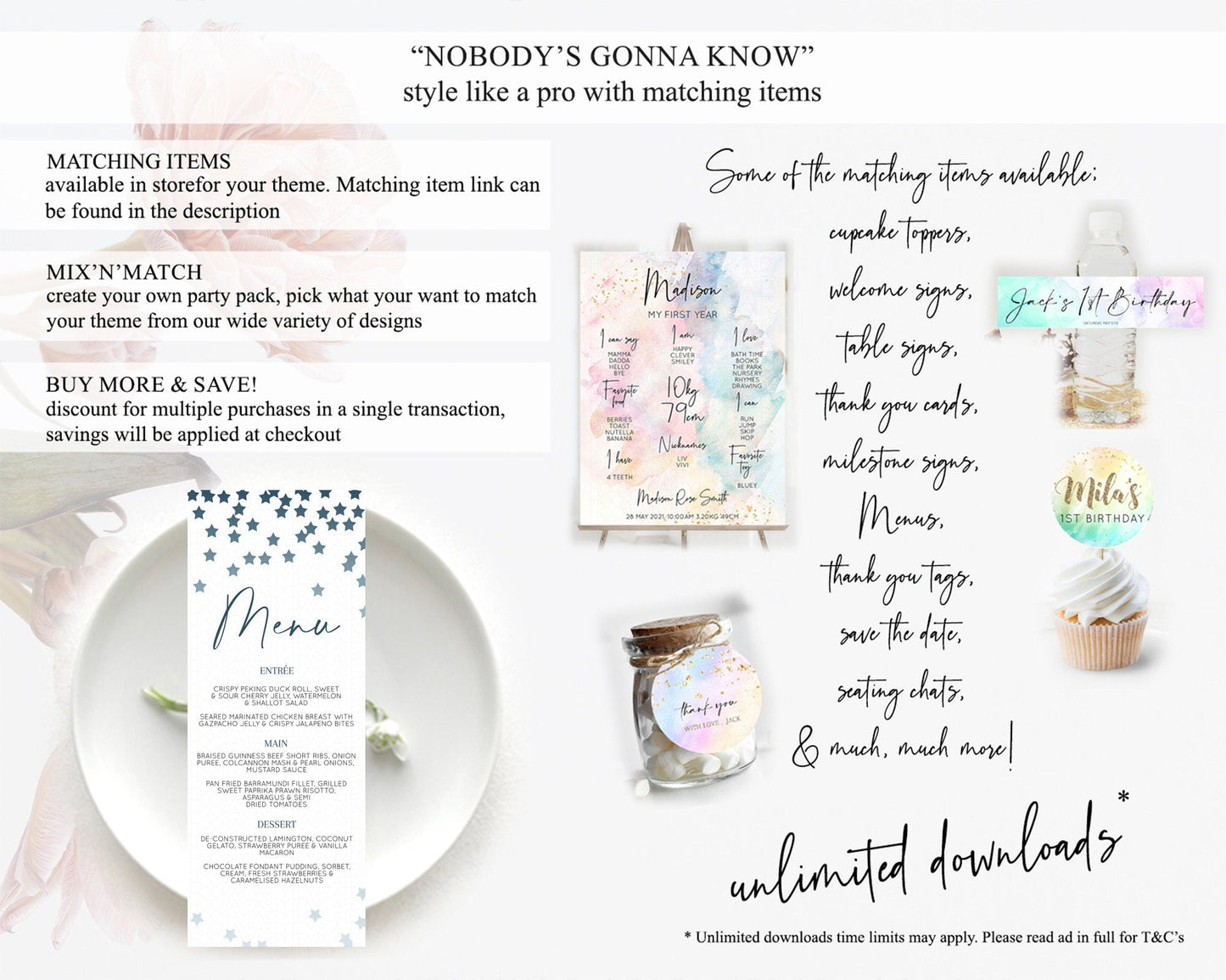 Star Menu Template Pastel Stars Menu Shooting Star Twinkle Little Star Decor Rainbow Colorful Confetti Dinner Dessert Food Menu D10308