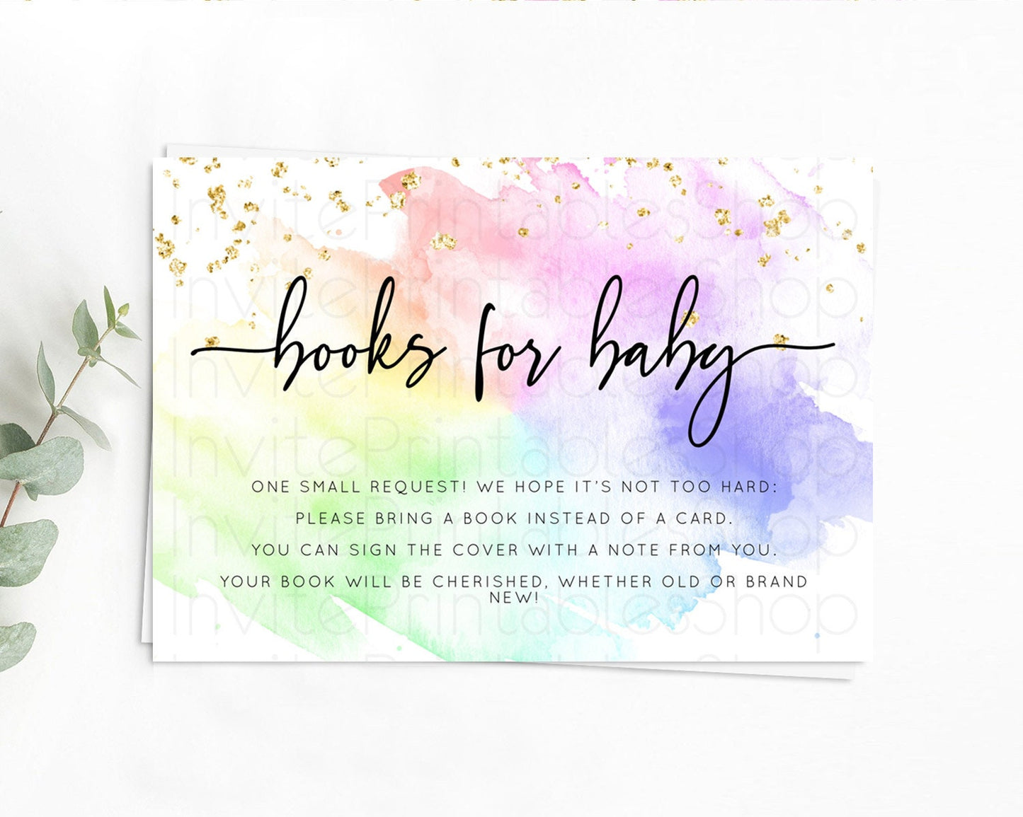 Pastel Books For Baby Card Pastel Rainbow Book Insert Colorful Ombre Watercolor Book Card Confetti Glitter Baby Book Poem Request D10316