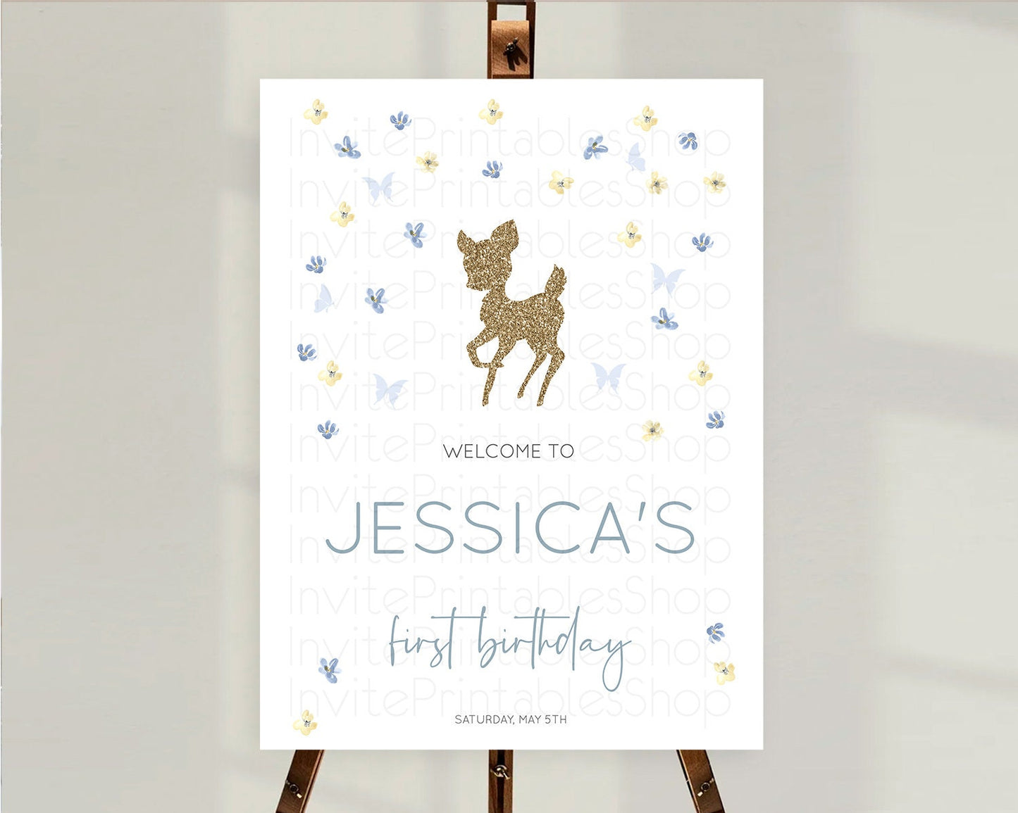 Fawn Welcome Sign Deer Welcome Board Floral Deer Welcome Poster Enchanted Forest Butterfly Pastel Floral First Birthday Welcome Sign D10864