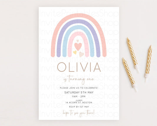 Editable Pastel Rainbow Birthday Invitation Pastel Rainbow Invitation Rainbo