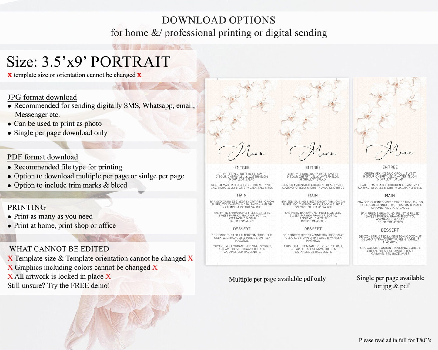Tropical Menu Template Tropical Menu Palm Leaf Fern Table Decor Frangipani Floral White Orchid Dinner Dessert Menu Party Food Menu D11049