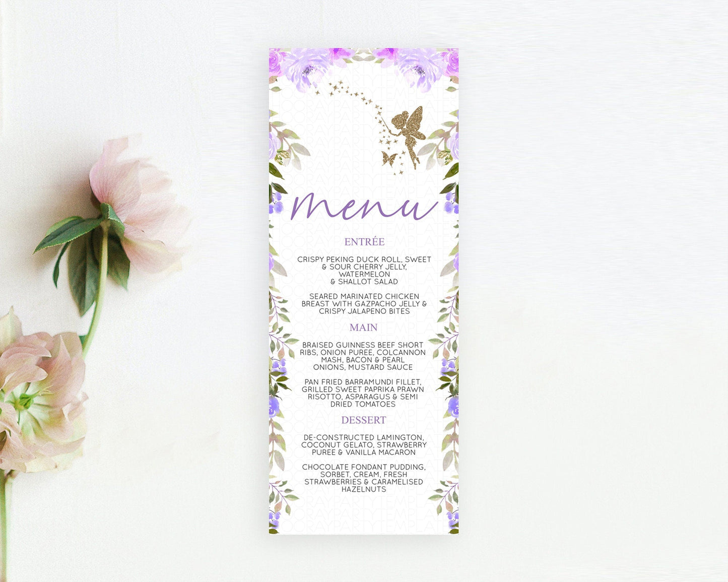 Fairy Menu Fairy Menu Template Enchanted Garden Pastel Floral Butterfly Table Decor Fairy Secret Garden Dinner Dessert Food Menu D10910