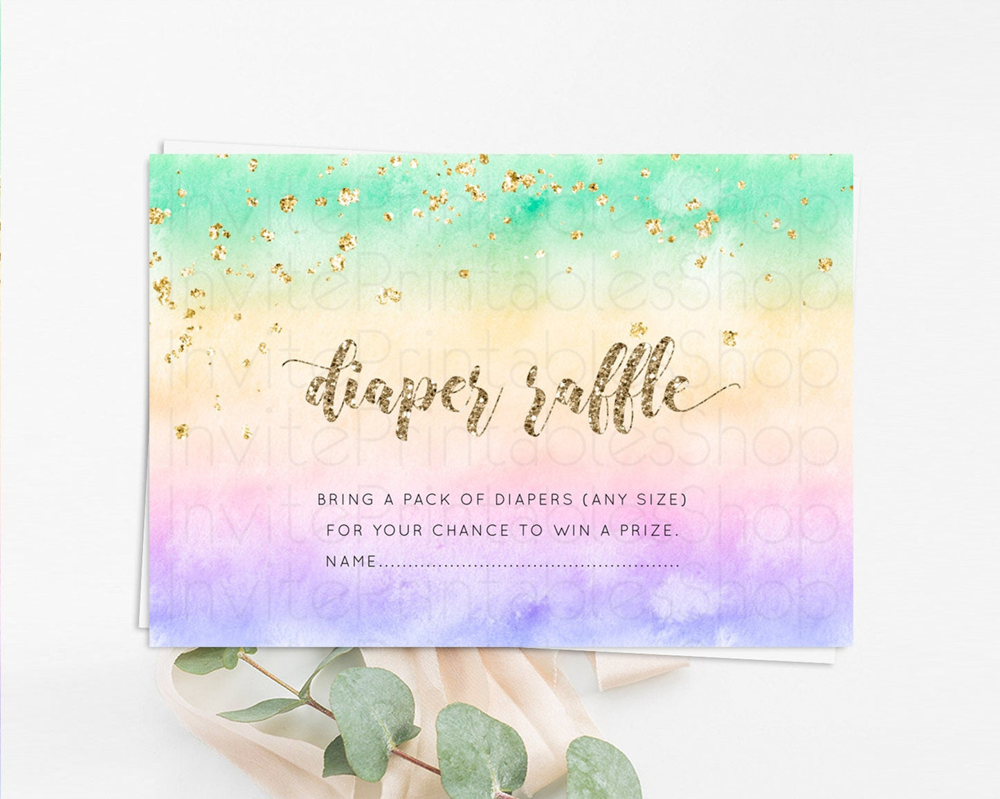 Pastel Diaper Raffle Card Pastel Rainbow Diaper Raffle Insert Colorful Ombre Watercolor Diaper Ticket Confetti Glitter Raffle Game D10478