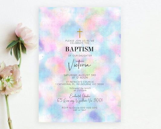 Editable Pastel Baptism Invitation Pastel Colors Watercolor Baptism 1st Birt