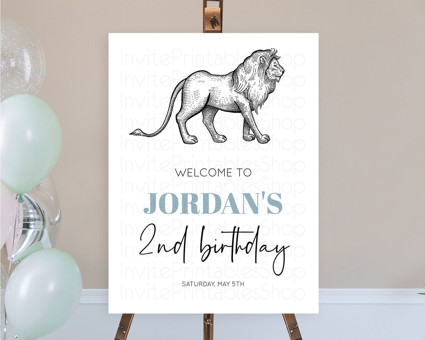 Lion Welcome Sign Lion Welcome Board Lion Party Welcome Poster Dried Palm Fern Safari Party Decor Lion First Birthday Welcome Sign D10246