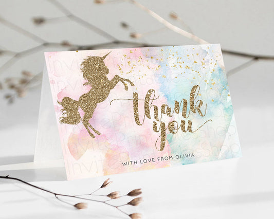 Editable Unicorn Rainbow Thank You Card Pastel Unicorn Thank You Magical Omb