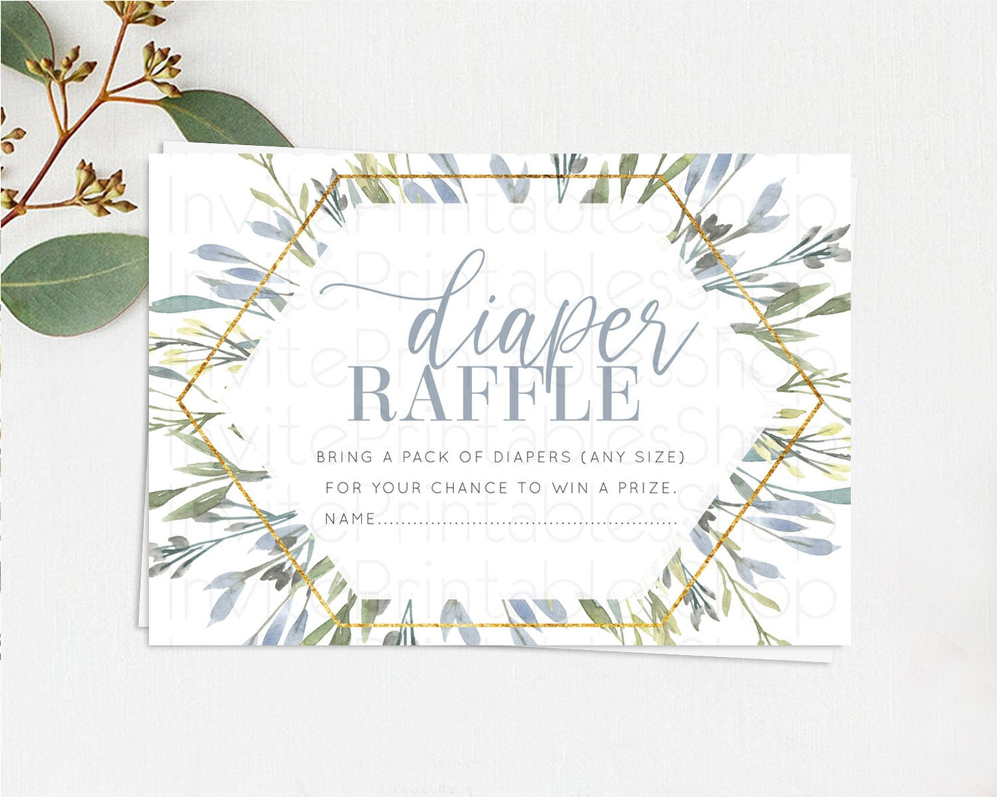 Leafy Diaper Raffle Card Green Leaf Diaper Raffle Insert Greenery Eucalyptus Diaper Ticket Fern Spray Leaves Watercolor Raffle Game D10532