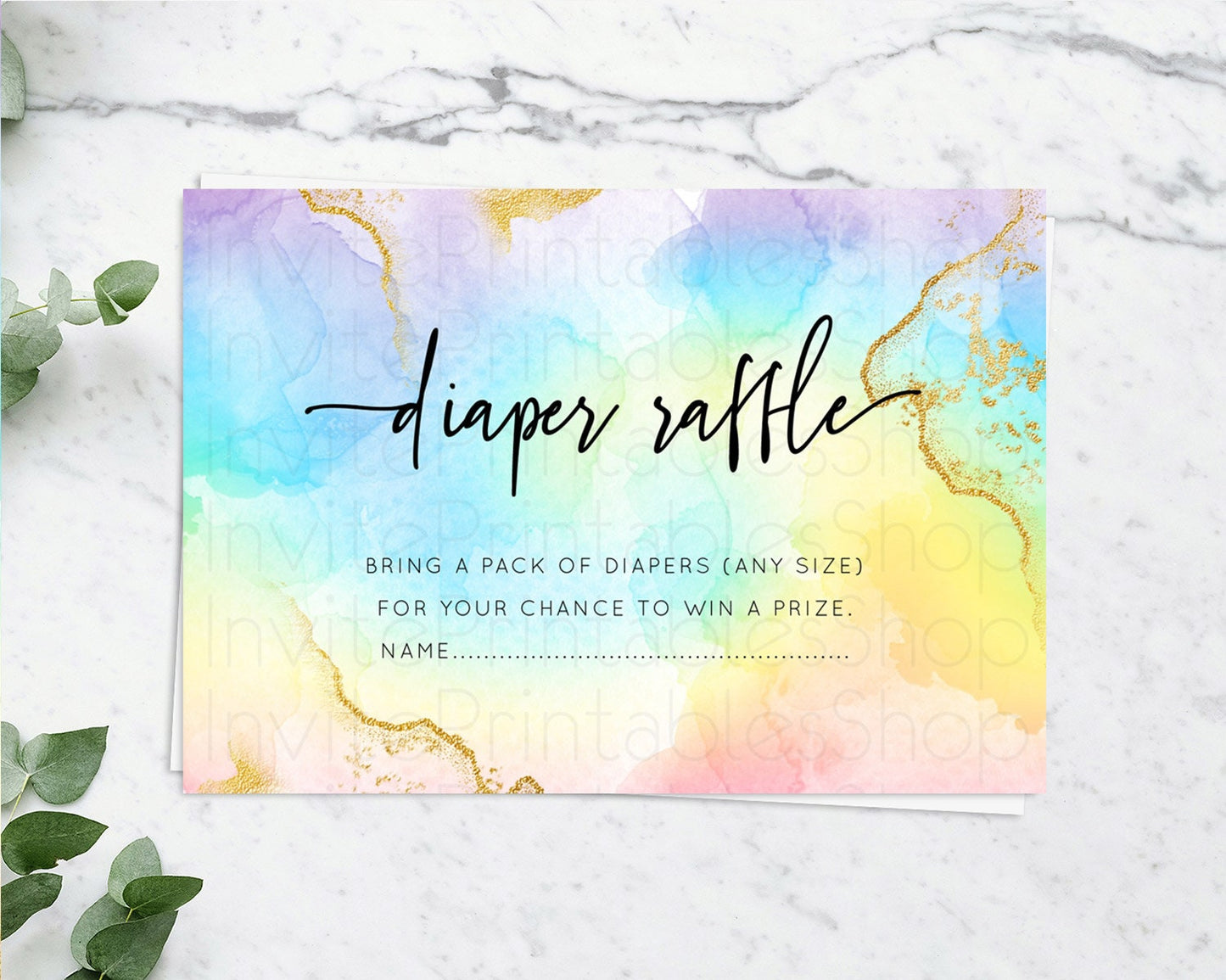 Pastel Diaper Raffle Card Pastel Rainbow Diaper Raffle Insert Colorful Ombre Watercolor Diaper Ticket Confetti Glitter Raffle Game D10588