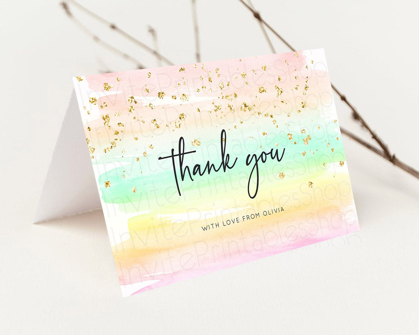 Pastel Thank You Rainbow Thank You Card Colorful Pastel Birthday Thank You Card Confetti Watercolor Pastel Teacher Thank You Cards D10591