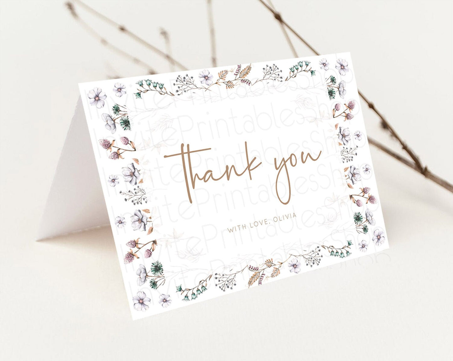 Secret Garden Thank You Wildflower Thank You Card Pastel Flower Garden Birthday Thank You Card Boho Floral Teacher Thank You Card D10604