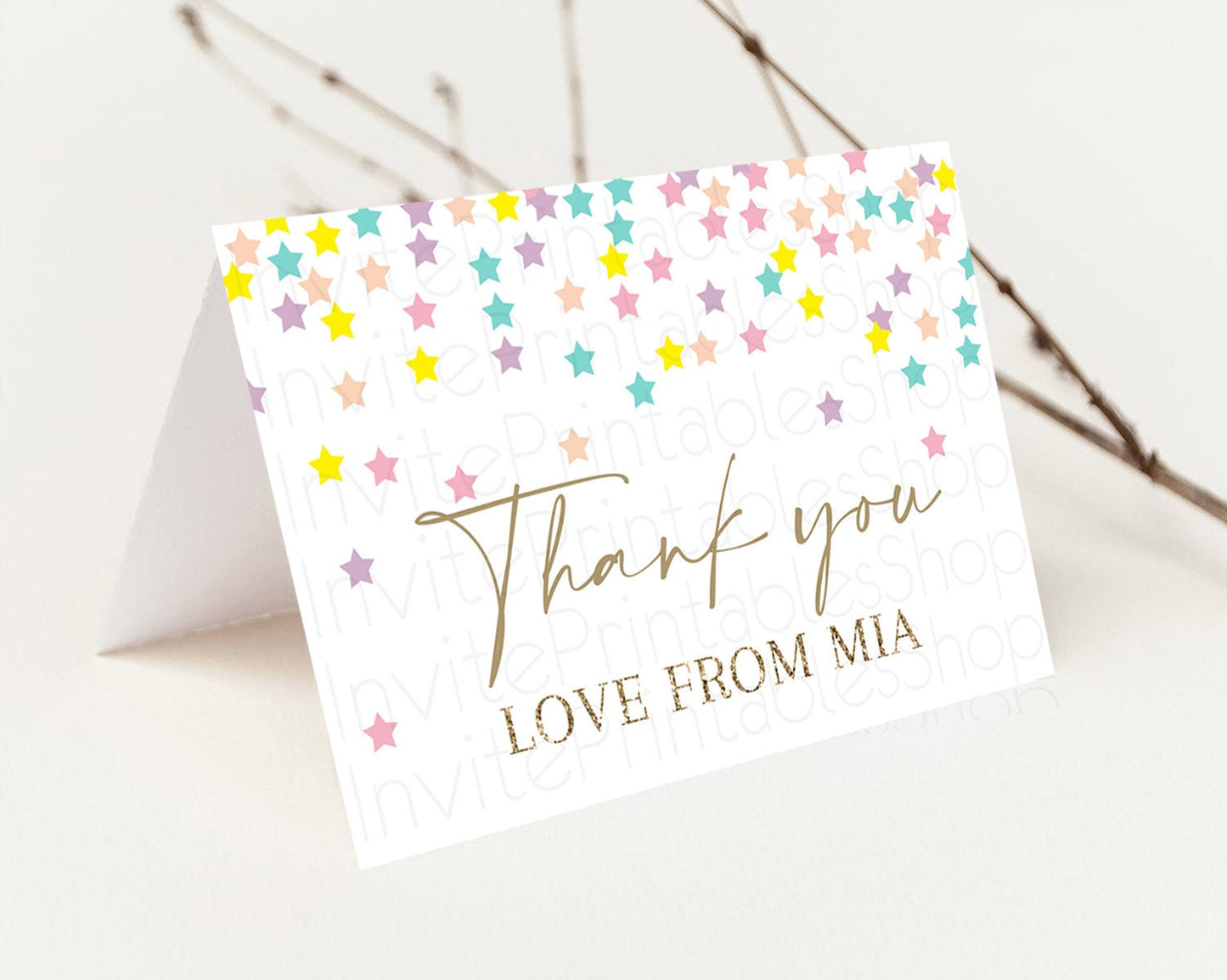 Star Thank You Card Pastel Stars Thank You Shooting Star Rainbow Colorful Confetti Twinkle Little Star Birthday Teacher Thank You D10601