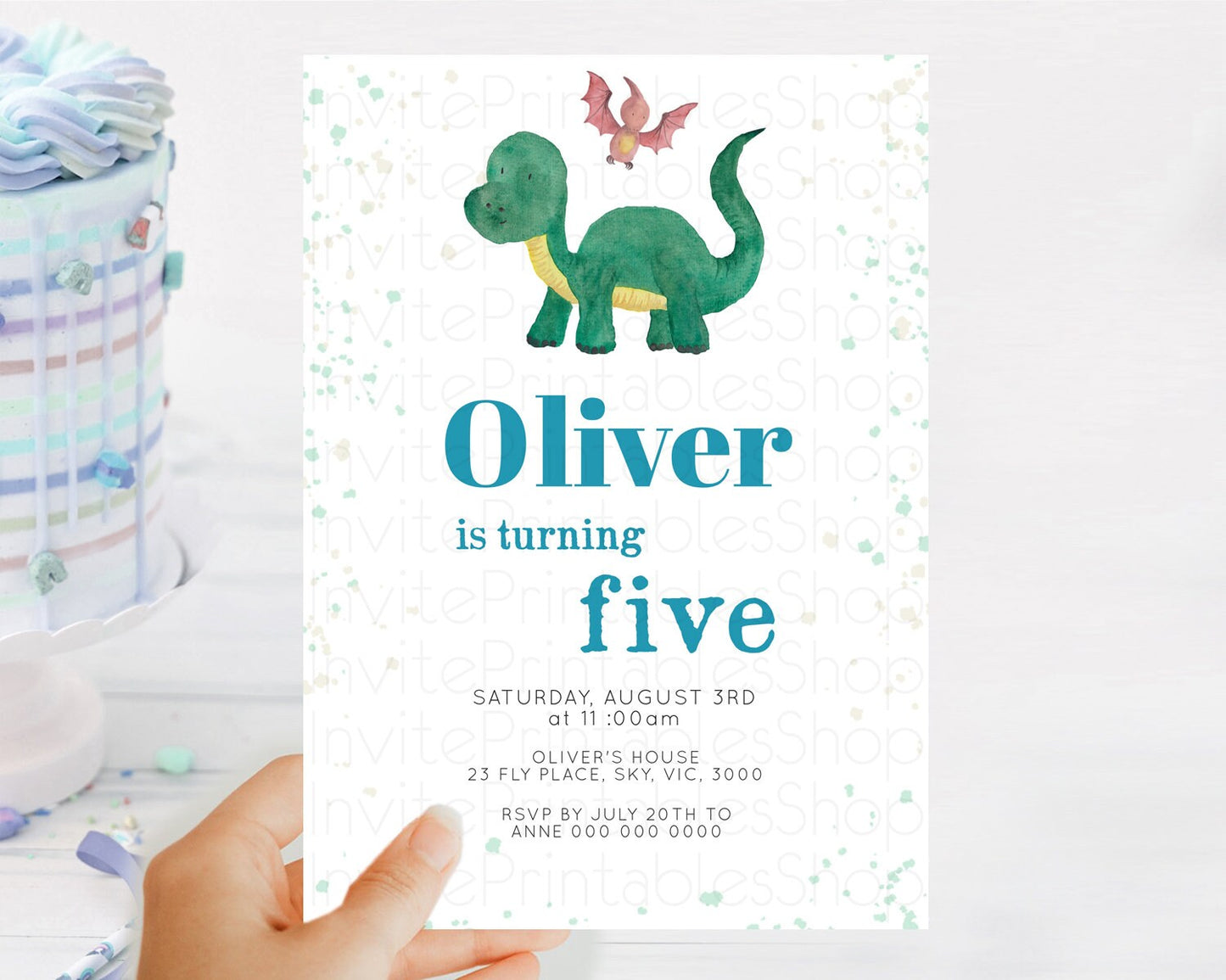 Dinosaur Birthday Invitation Dinosaur Volcano Invitation Watercolor Dinosaur Volcano T-Rex Raptor Jurassic 1st 2nd 3rd Birthday D10153