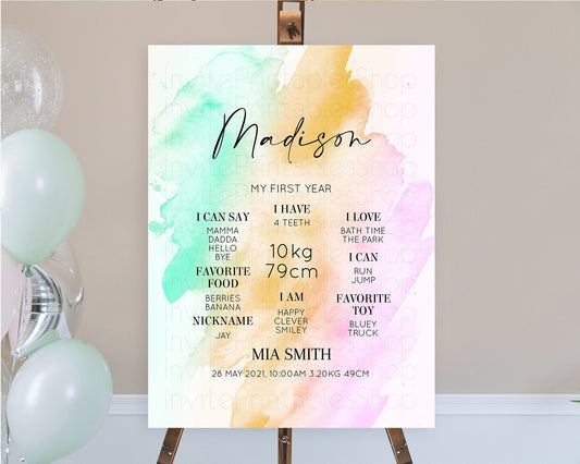 Editable Pastel First Birthday Milestone Board Pastel Rainbow Milestone Post