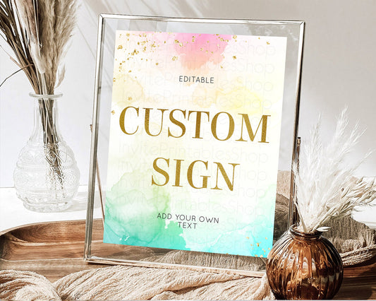 Editable Pastel Sign Ombre Table Sign Decor Pastel Ombre Rainbow Watercolor