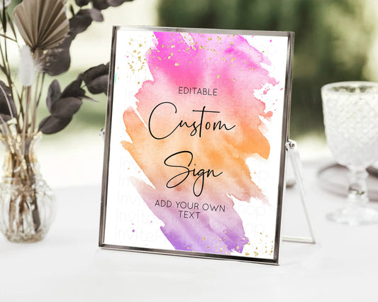 Editable Pastel Sign Ombre Table Sign Decor Pastel Ombre Rainbow Watercolor