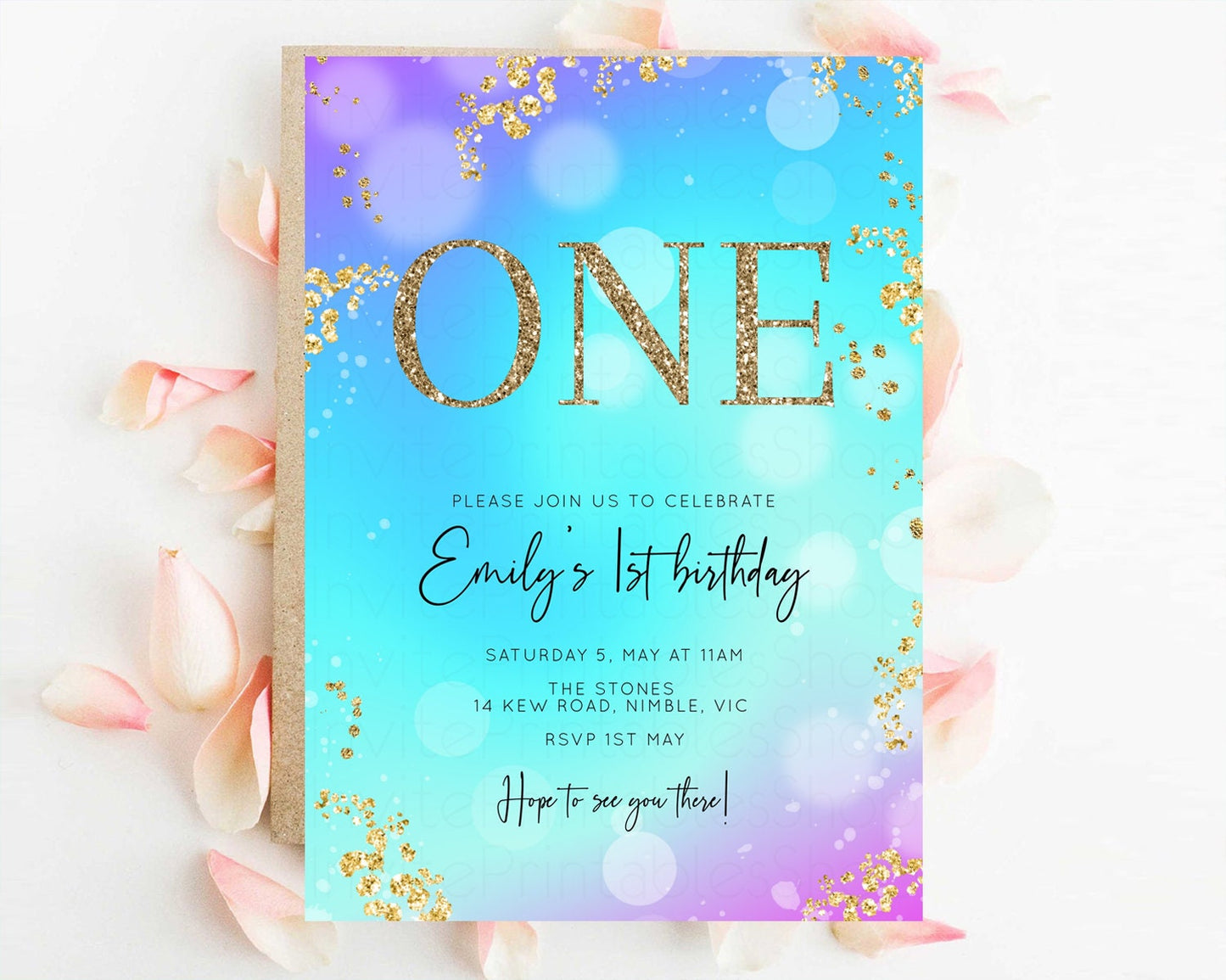 Bright Blue Purple Birthday Invitation Underwater Birthday Invitation Ombre Blue Invite Watercolor Invite Glitter Mermaid Invite 572