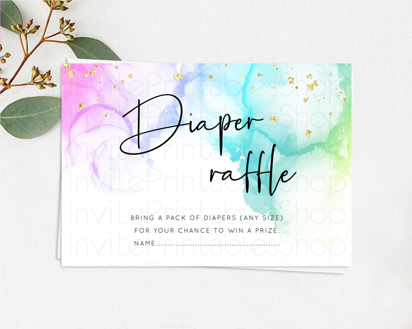 Pastel Diaper Raffle Card Pastel Rainbow Diaper Raffle Insert Colorful Ombre Watercolor Diaper Ticket Confetti Glitter Raffle Game D10181